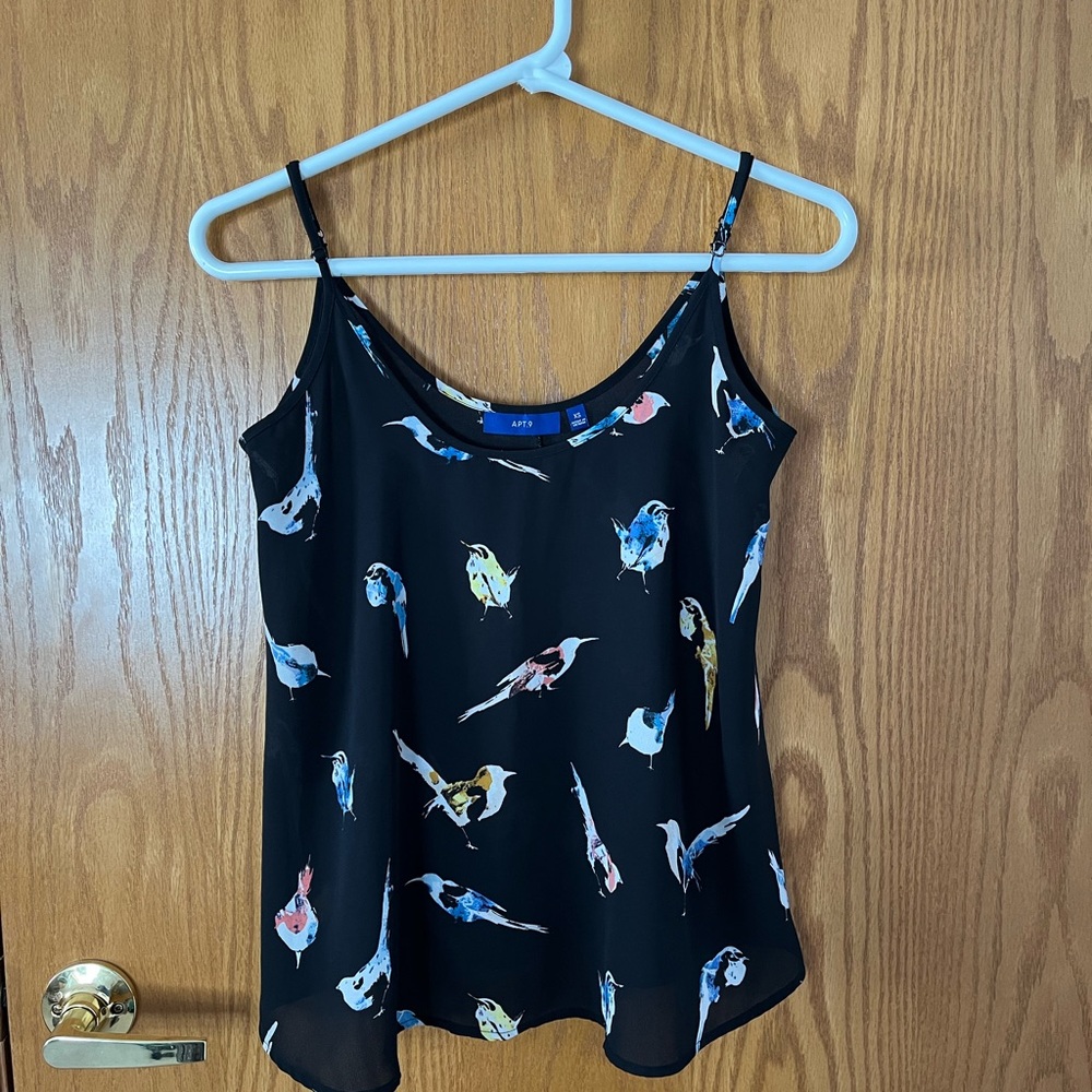 Apt. 9 Black Camisole with Colorful Bird Print